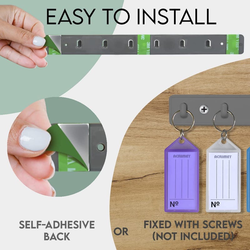 Acrimet Key Tag Rack w/ 8 Keyring Tags (Self-Adhesive Key Storage Rack) (2 Pack) (Assorted Color) - Image 2
